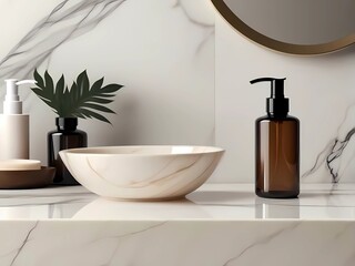 Fototapeta premium Different sized soap bottles with minimalist design, featuring elegant simplicity