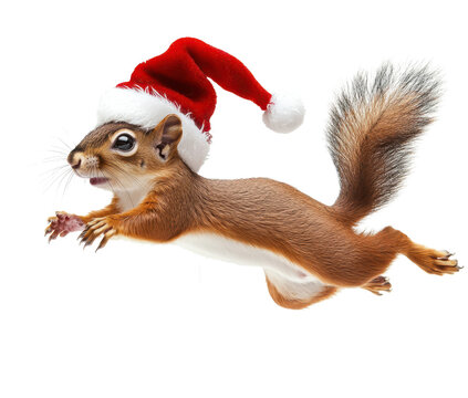 jumping squirrel with christmas hat - Powered by Adobe