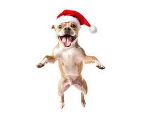 jumping dog with christmas hat