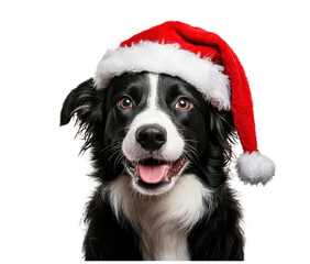 sitting dog with christmas hat