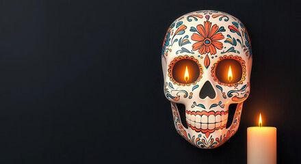 Elegant Day of the Dead mask with candlelight highlighting intri