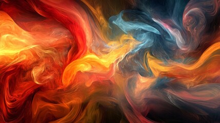 Fototapeta premium Fiery Whirl, an abstract digital artwork radiating swirling hues of red, orange, and yellow, capturing the essence of warmth and transformative energy in motion.