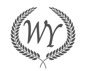 Initial letter W and Y, WY monogram logo design with laurel wreath. Luxury calligraphy font.