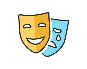 Comedy and Tragedy Masks. Masquerade Mask, Comic and Tragic Vector Icon for Theater or Carnival.