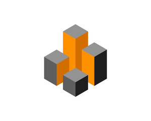 Obraz premium Cube logo, geometric vector design. Box logotype company, trendy tech emblem in pixel style.