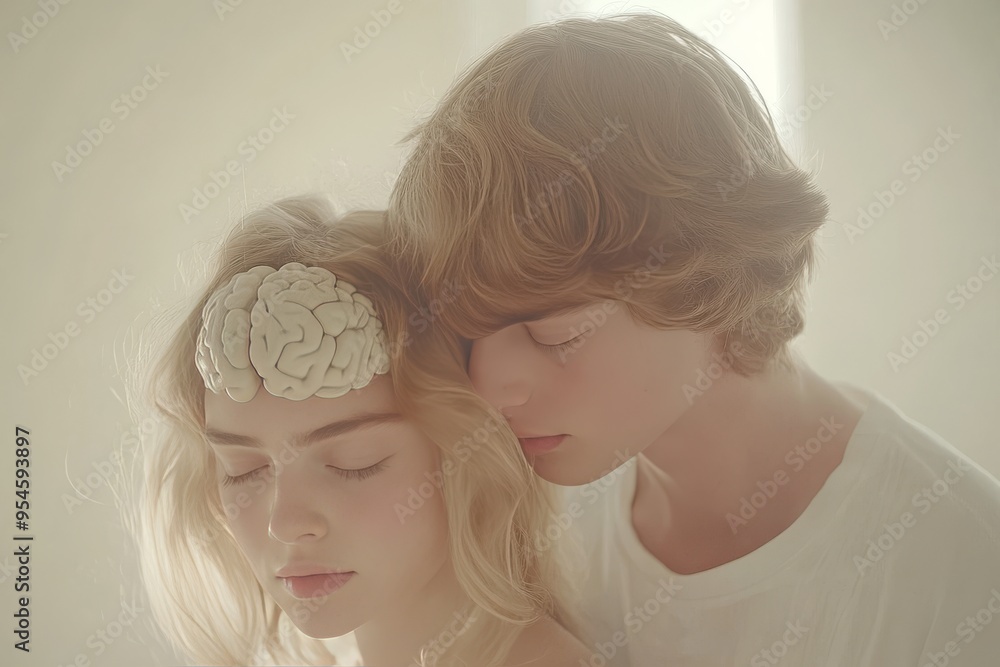 Aufkleber brain optimization heartwarming romantic moment between a young couple with visible brain activity h