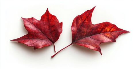 Two Red Maple Leaves with Detailed Veins