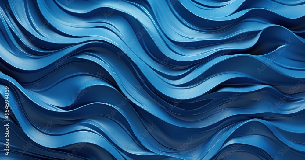 Poster a close-up view of flowing blue waves, creating a smooth and dynamic texture.