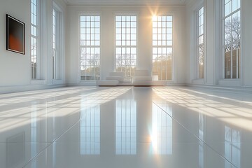 A bright, spacious room with large windows and polished floors, ideal for gatherings.