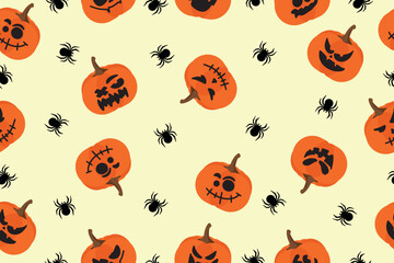 Happy Halloween with pumpkins and spider. Seamless pattern. Vector illustration. Vector 