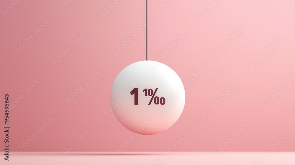 Canvas Prints One Percent White Sphere Hanging on Pink Background.