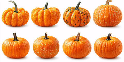 A set of pumpkins isolated on a white background, perfect for fall and Halloween decorations or seasonal displays.
