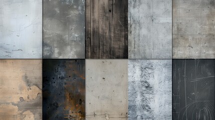 Fototapeta premium Grunge Texture Collection, a diverse assortment of rough, distressed surfaces perfect for enhancing designs, backgrounds, and artistic projects with a raw, edgy feel.