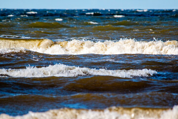 Latvia Rigas Gulf Jurmala coast waves front view