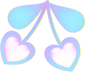 Heart shape cherry Y2k Dreamy Retro Airbrush Kpop Chrome Glittery glow Grainy Gradient Holographic Hologram blue purple pink  