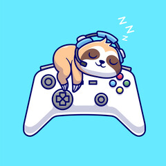 Cute Sloth Gamer Sleeping On Joystick Cartoon Vector Icon Illustration. Animal Technology Icon Concept Isolated Premium Vector. Flat Cartoon Style  © catalyststuff