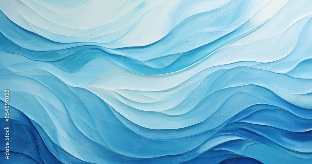 Poster a serene abstract representation of flowing water in various shades of blue, creating a calming visu