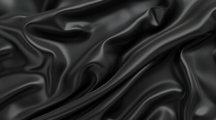 Fototapeta premium Elegant Black Fabric Undulations, soft black cloth backdrop with gentle ripples creating a visually striking smooth surface texture, ideal for showcasing design elements.