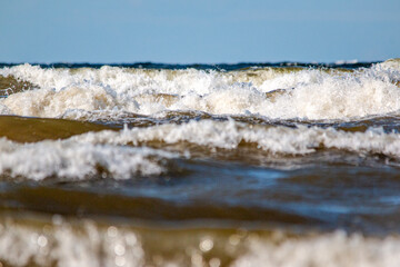 Latvia Rigas Gulf Jurmala coast waves front view