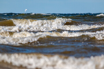Latvia Rigas Gulf Jurmala coast waves front view
