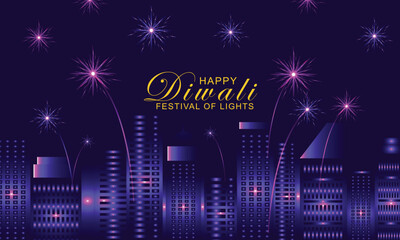 Firework on Indian cityscape for Happy Diwali Holiday background for light festival of India