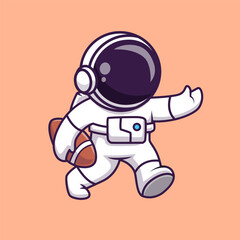 Fototapeta premium Cute Astronaut Playing Rugby Ball Cartoon Vector Icon Illustration. Science Sport Icon Concept Isolated Premium Vector. Flat Cartoon Style