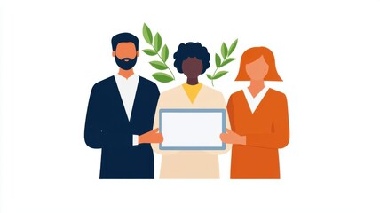 Obraz premium Employees collaborating on a tablet, digital workspace, flat design illustration