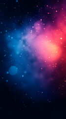 Fototapeta premium Abstract cosmic background with blue and pink clouds and bokeh lights.