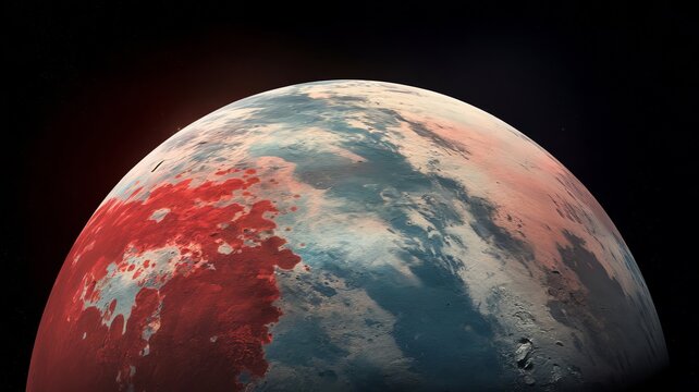 Some of the surface of the dwarf planet Pluto is surrounded by stars and galaxies.