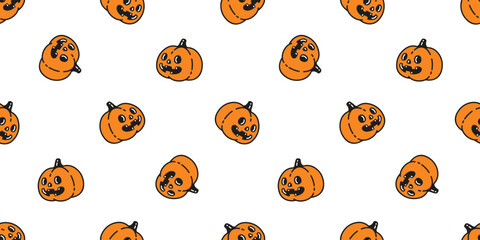 pumpkin seamless pattern halloween vector jack o lantern cartoon character doodle tile background gift wrapping paper scarf isolated repeat wallpaper