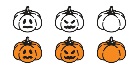pumpkin Halloween icon jack o lantern cartoon character vector logo symbol doodle spooky ghost smile illustration design clip art