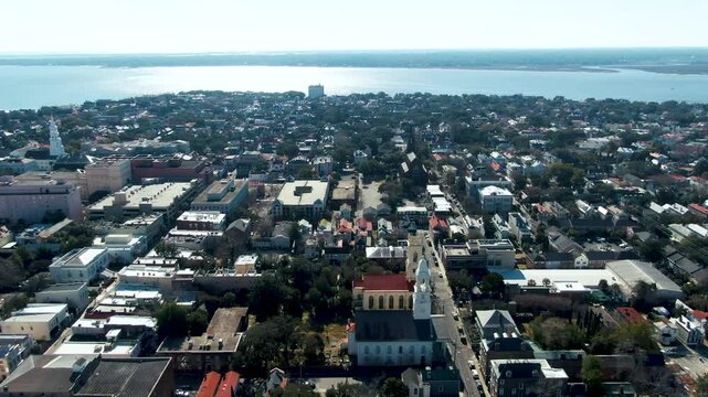 Charleston township in aerial view, North Carolina