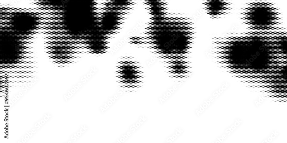 Poster black and white halftone background. abstract illustration of round particles. the dots form shapele