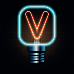 Glowing Neon Letter V in Lightbulb Design Illustration

