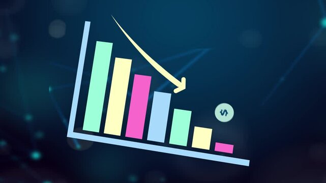 Downward arrow graph bar decreasing financial data diagrams shows economic recession in profits, global economic collapse, stock plunge, Business crash chart and metaphor for the financial crisis. 4K
