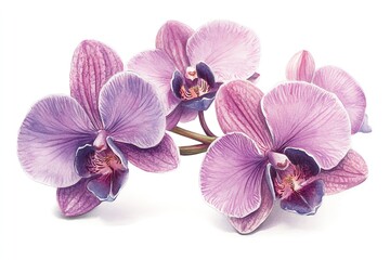 Obraz premium A close-up of three pink and purple orchids, the petals are soft and delicate, and the flowers are arranged in a cluster.