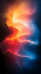 Abstract flowing colors of red, orange, and blue on black background.