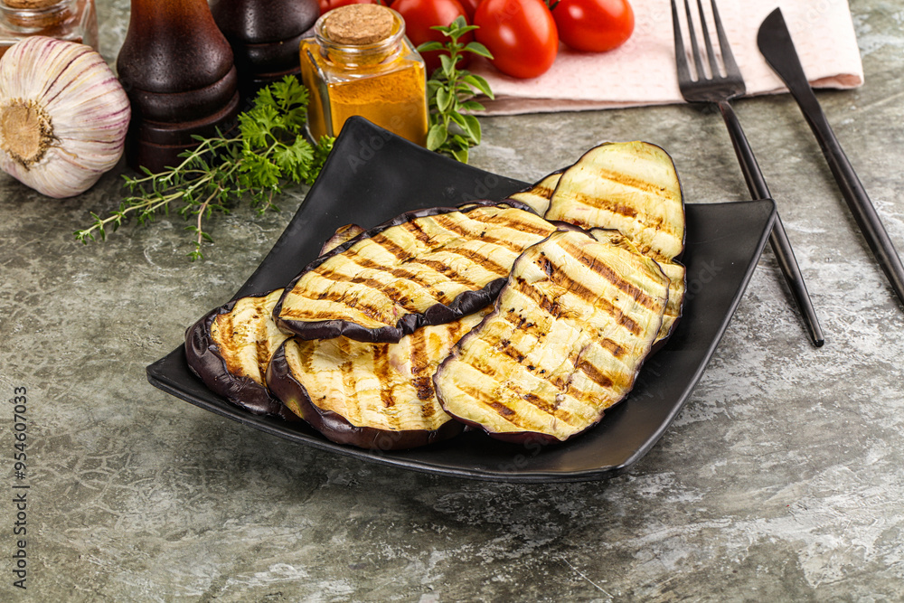 Wall mural grilled eggplant slice snack appetizer