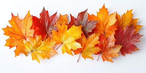 Colorful Autumn Maple Leaves Arranged on White Background