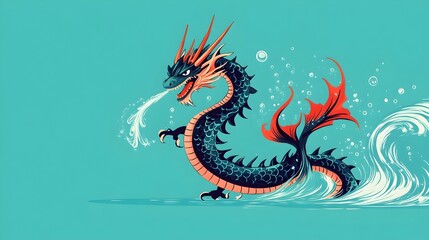 Fototapeta premium Powerful Sea Dragon Causing Whirlpools with a Flick of Its Tail in Turquoise