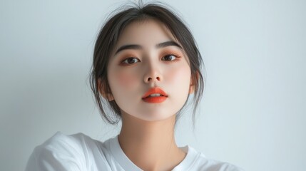 Portrait of a Young Woman with Orange Makeup