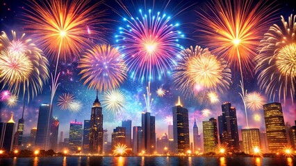 Fototapeta premium Festive Fireworks Display for New Year 2025 in 3D. Perfect for: New Year, Celebrations