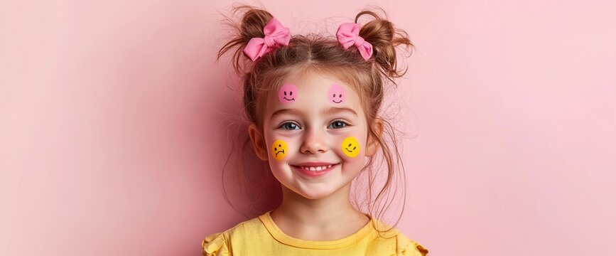 Portrait of happy smiling little girl with colorful clothes, world children day