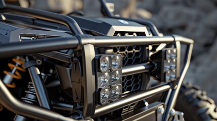 A 3D render of a UTV headlight guard
