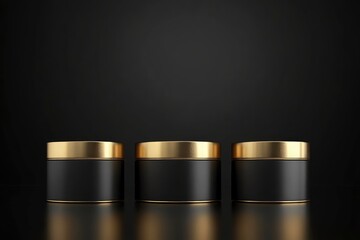 3d black friday sale cylinder podiums black and gold on black background for show cosmetic podructs display case with generative ai
