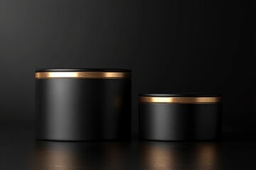 3d black friday sale cylinder podiums black and gold on black background for show cosmetic podructs display case with generative ai