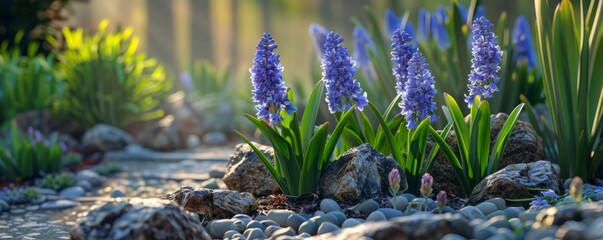 Fragrant hyacinths in a garden bed, 4K hyperrealistic photo