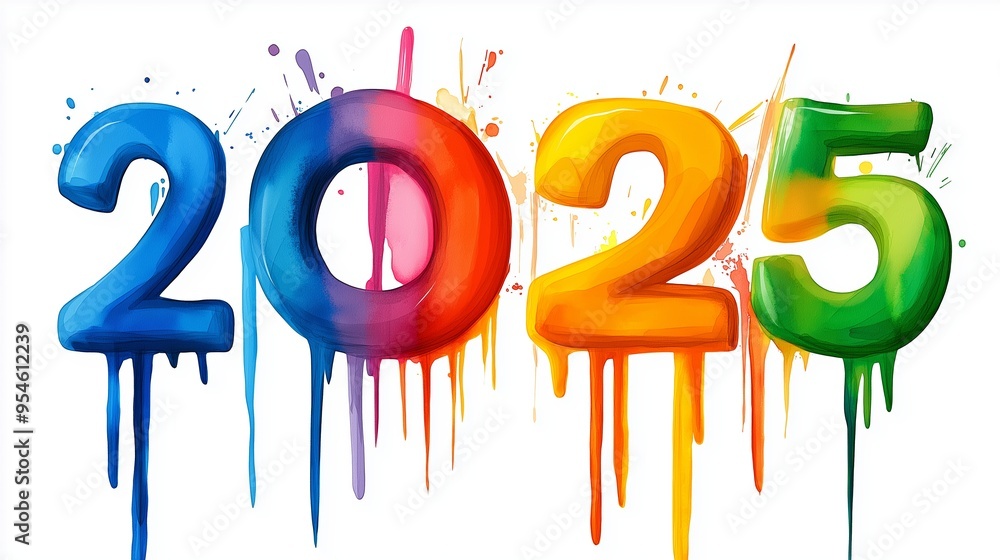 Poster the year is twenty-five and it is colorful. the numbers are in different colors and they are all squ