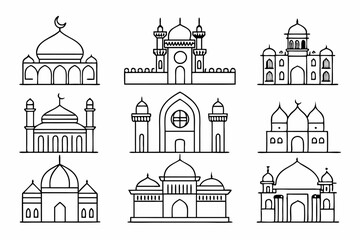 simple flat mosque icon set, mosque icon for arabian event