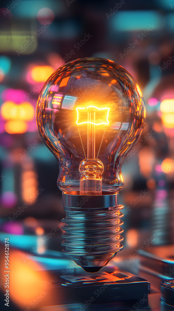 Poster a glowing lightbulb stands out among a vibrant array of colorful lights, symbolizing creativity and 